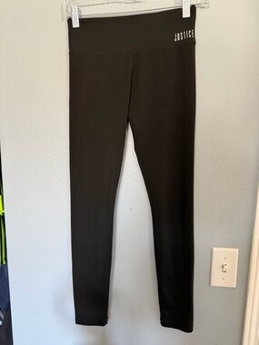 Justice Black Active Leggings with Pink Logo Tag